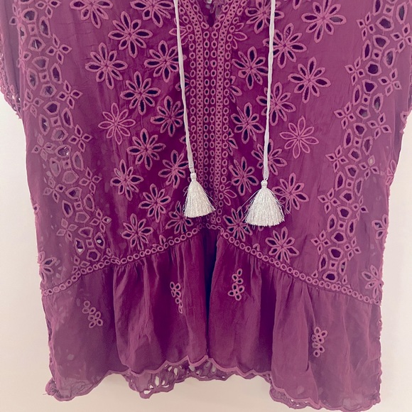 Johnny Was Leith Bohemian Eyelet Top Purple XS - Picture 8 of 16